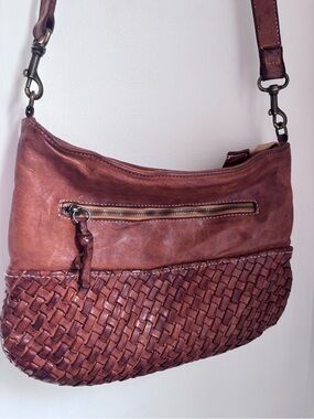 Langellotti Woven Leather Crossbody Bag in Chestnut Brown